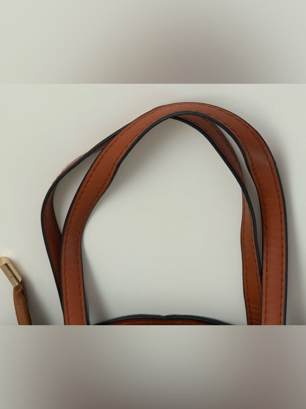 Faux Leather & Woven Straw Small HandBag Brown & Cream, zipper closure No strap - Picture 6 of 10